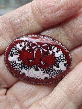 Vintage Michaela Frey Enamel Brooch With Bow Tie And Flowers
